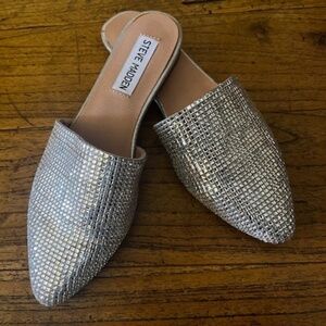 Women's - Steve Madden - Silver Sparkle - Slip On Shoes  / Mules / Slides 6 M